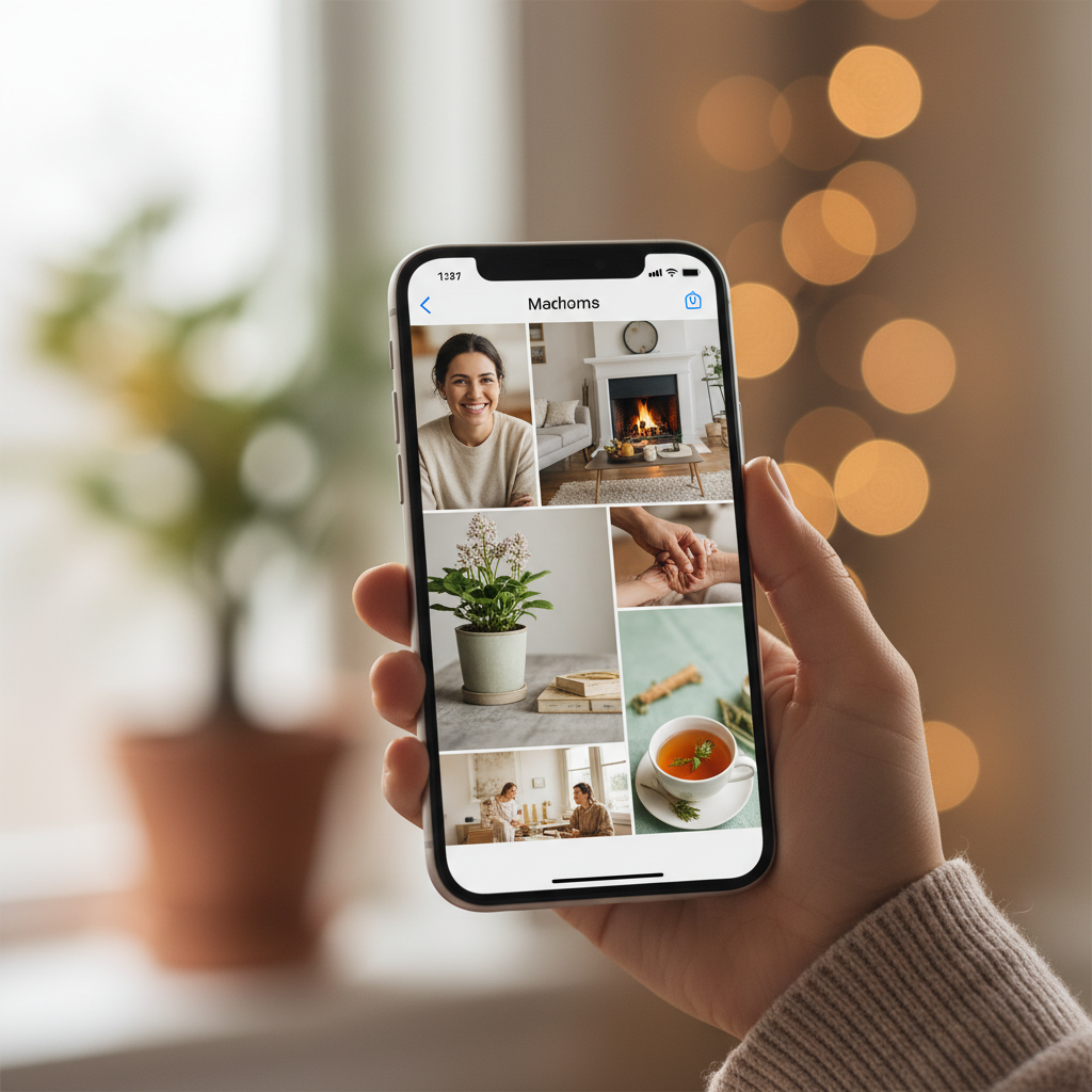 Smartphone mostrando la app de Google Fotos con fotos recuperadas